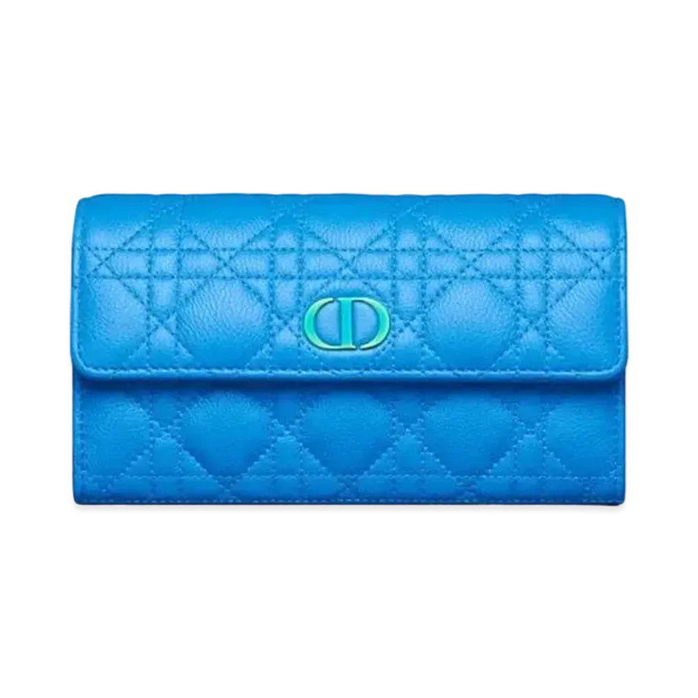 Dior Caro Wallet Cannage Grain Calfskin "Bright Blue"