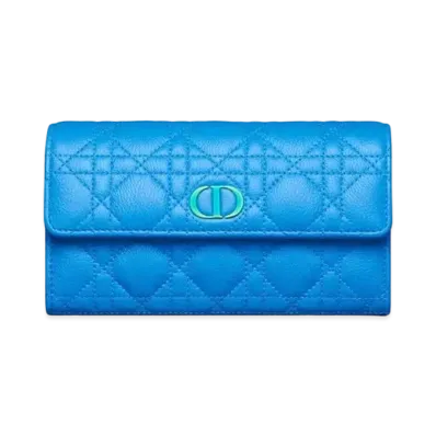 Dior Caro Wallet Cannage Grain Calfskin "Bright Blue"