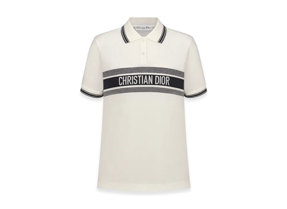 Dior Women's Cotton Jersey Polo Shirt "White/Navy Blue"