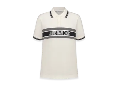 Dior Women's Cotton Jersey Polo Shirt "White/Navy Blue"