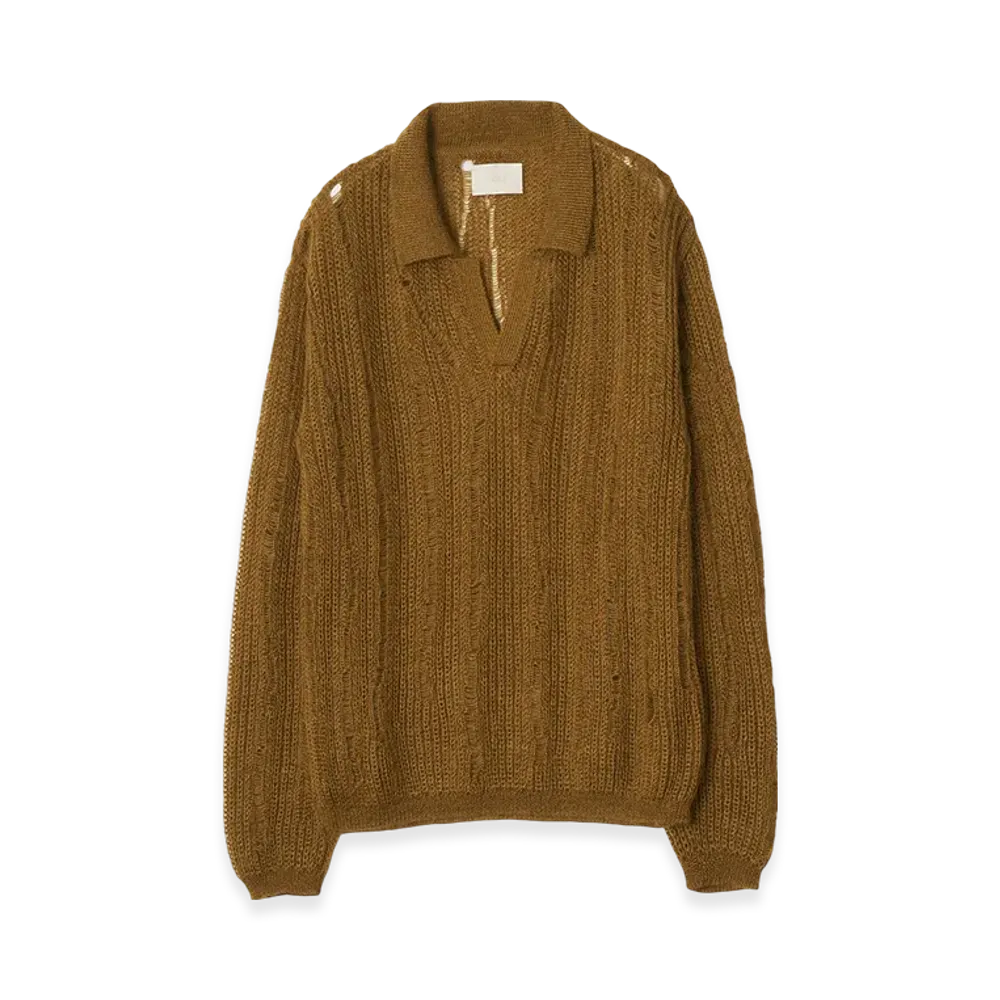 YOKE Silk Kid Mohair Wool Skipper Sweater "Mustard"