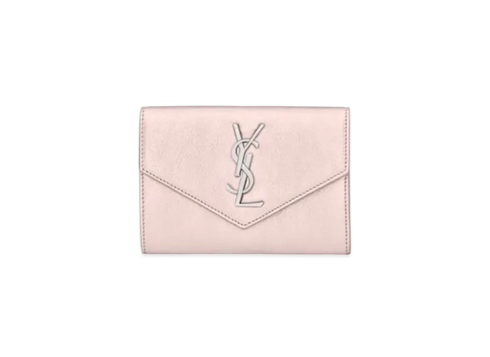 SAINT LAURENT Monogram Small Envelope Wallet In Metallized Leather "Rose Gold"