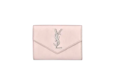 SAINT LAURENT Monogram Small Envelope Wallet In Metallized Leather "Rose Gold"