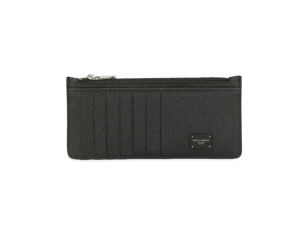 Dolce&Gabbana Vertical Credit Card Holder Dauphine Calfskin Logo Plate "Black"