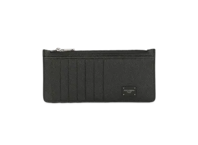 Dolce&Gabbana Vertical Credit Card Holder Dauphine Calfskin Logo Plate "Black"