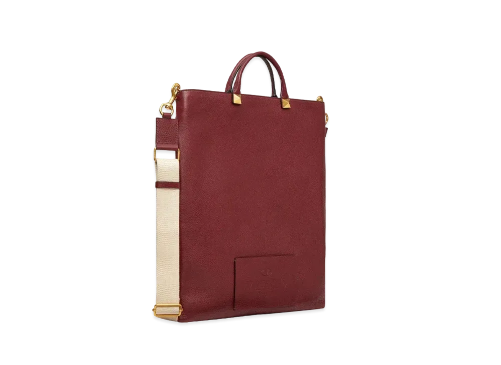 Valentino Valentino Galavani Identity Leather Flat Tote "Cherry"