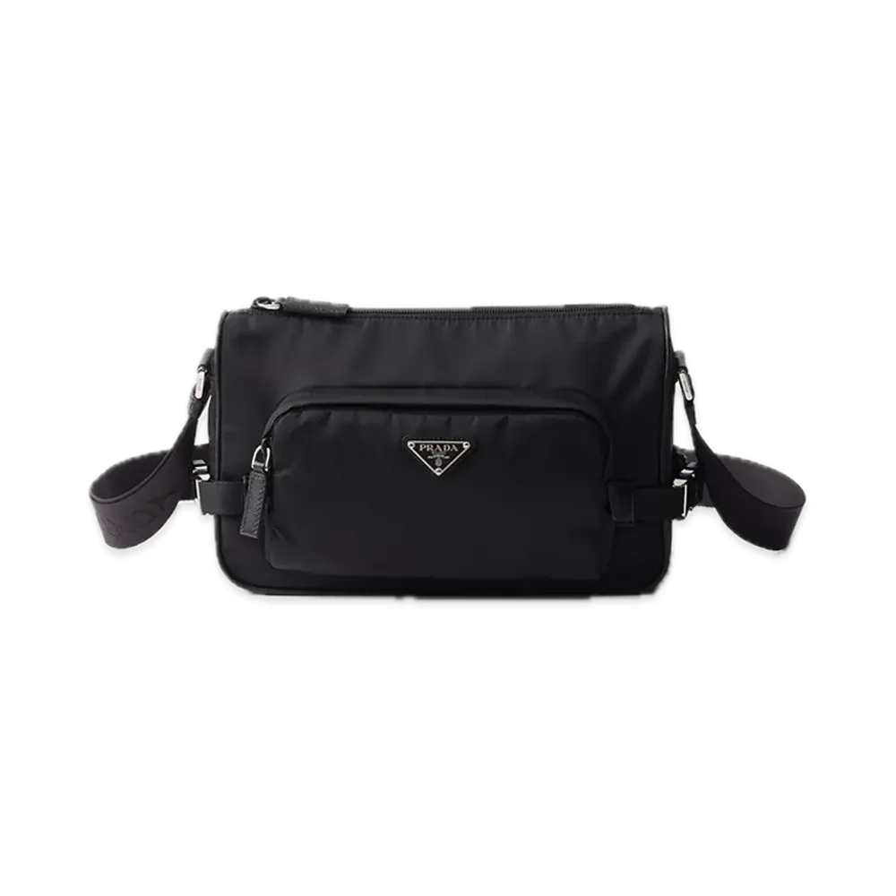 PRADA Medium Re-Nylon x Saffiano Leather Shoulder Bag "Black"