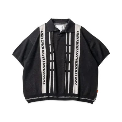 TIGHTBOOTH Stripe Knit Open Polo "Black"