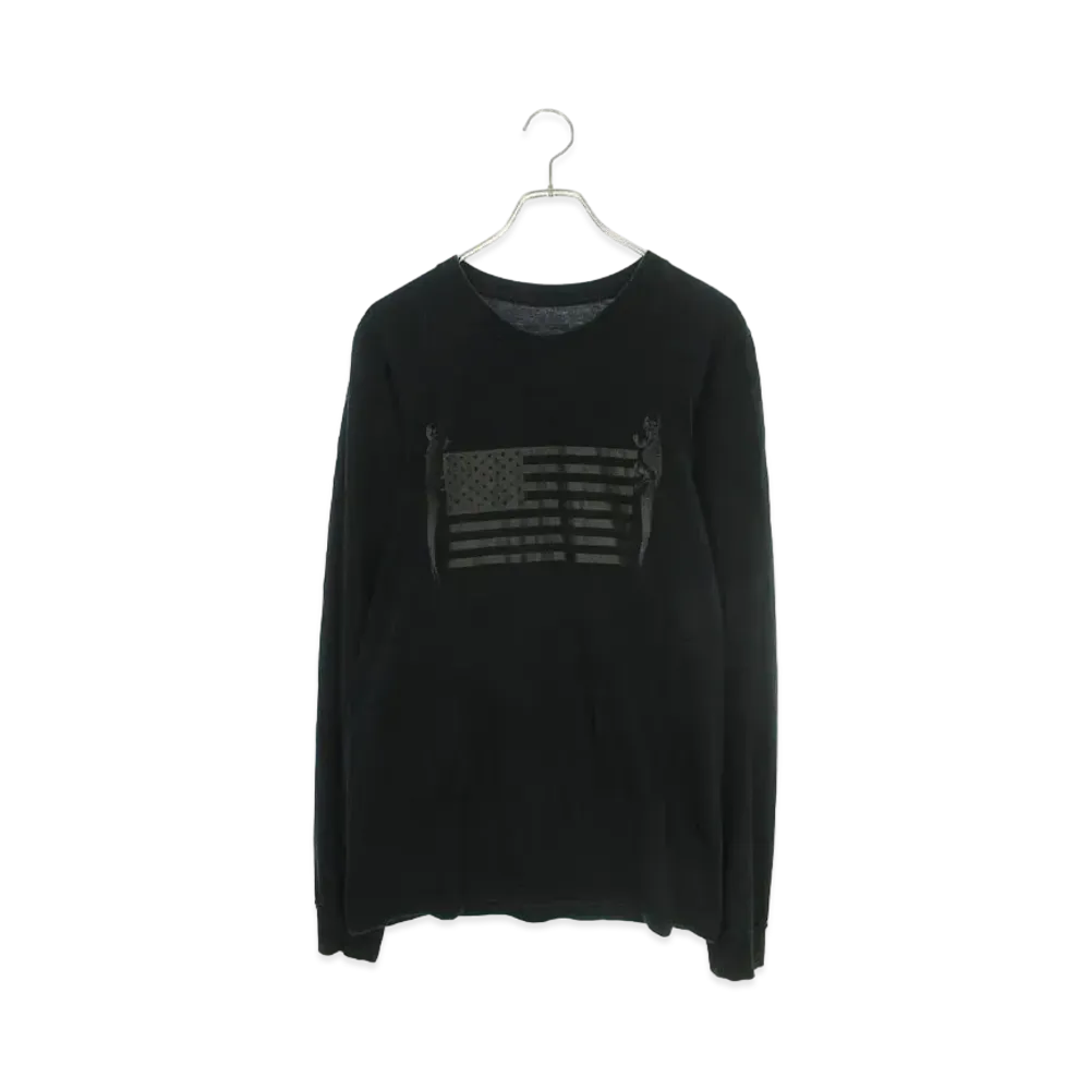 Chrome Hearts CH L/S /2 Fotia Melican Flag Print L/S Cut Saw "Black"