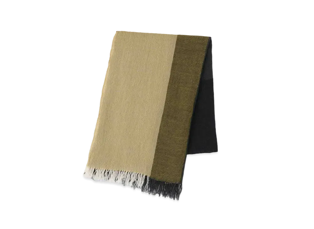 Yohji Yamamoto Y's W PLAIN WEAVE DOUBLE LAYER BIG CHECK STOLE "Khaki"