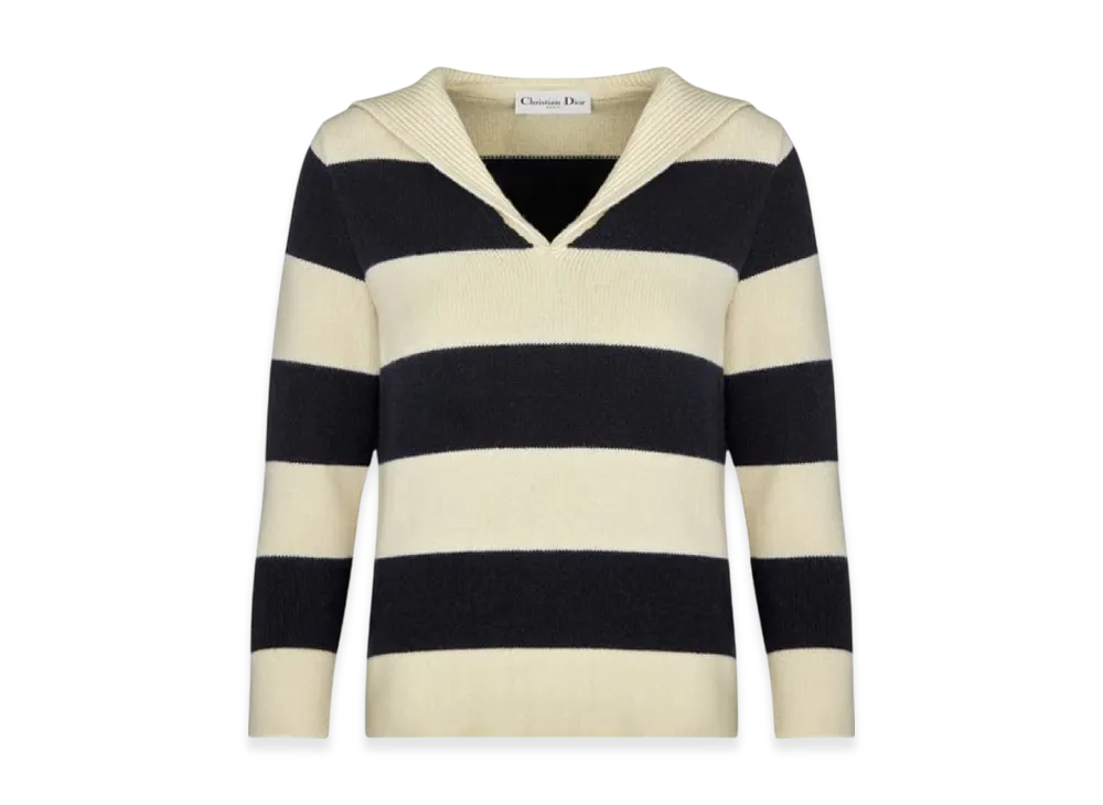 Dior Women's Sweater Mariniere Wool Cashmere Knit "Navy Blue/Ecru"