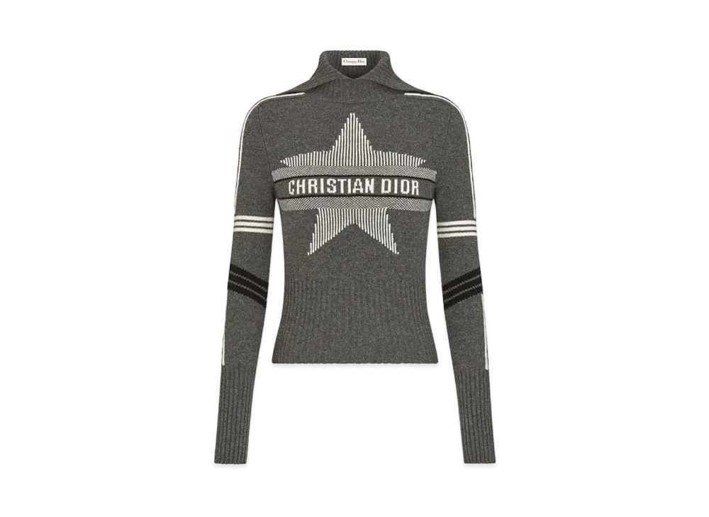 Dior DiorAlps Mock Neck Sweater Virgin Wool and Cashmere Knit with Dior Star Motif "Gray/White"
