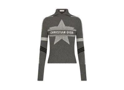 Dior DiorAlps Mock Neck Sweater Virgin Wool and Cashmere Knit with Dior Star Motif "Gray/White"