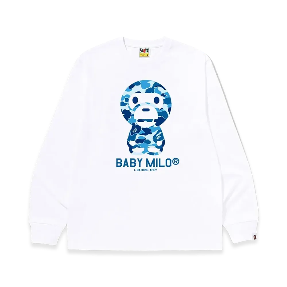 A BATHING APE ABC Camo Baby Milo LS Tee "White/Blue"