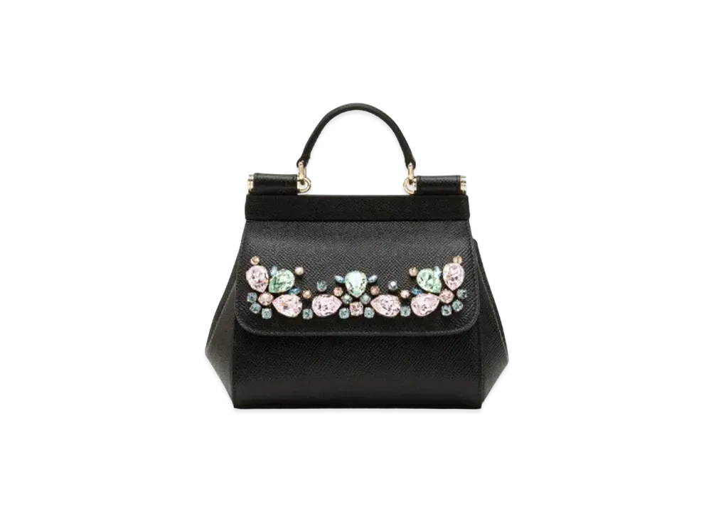 Dolce&Gabbana Sicily Bag Mini Dauphine Calfskin Rhinestone Embroidery "Black"