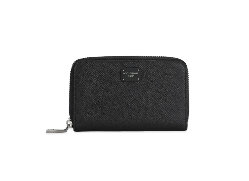 Dolce&Gabbana Zip Around Wallet Mini Dauphine Calfskin Logo Plate "Black"