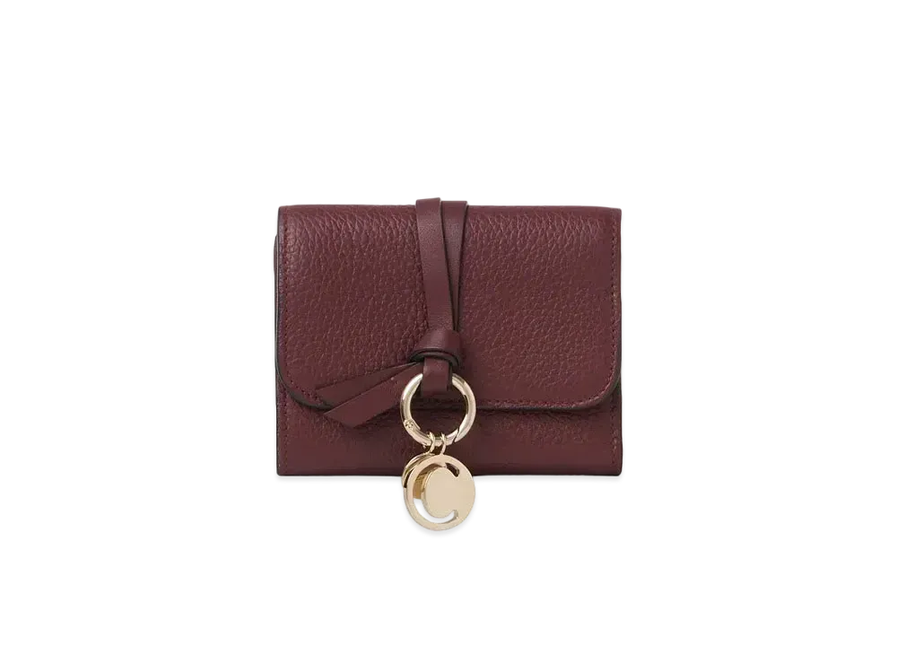 Chloe Alphabet Small Tri-Fold Wallet With Leather Link In Grained & Shiny Calfskin "Burgundy"