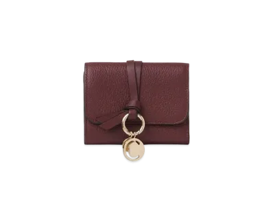 Chloe Alphabet Small Tri-Fold Wallet With Leather Link In Grained & Shiny Calfskin "Burgundy"
