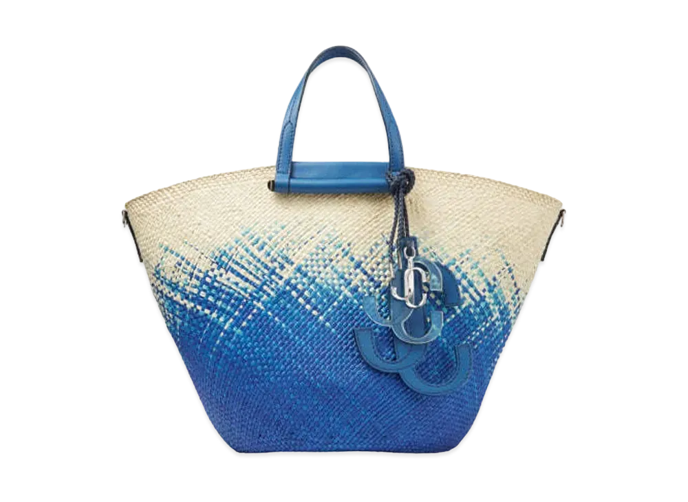 Jimmy Choo Macy Basket Gradient Raffia Basket Bag "Natural/Butterfly Blue"
