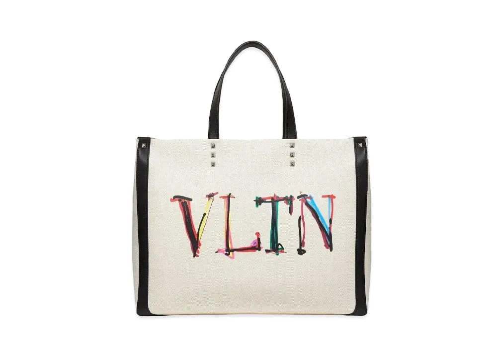 Valentino VLTN Graph Canvas Medium Tote Bag "Ecru/Black"