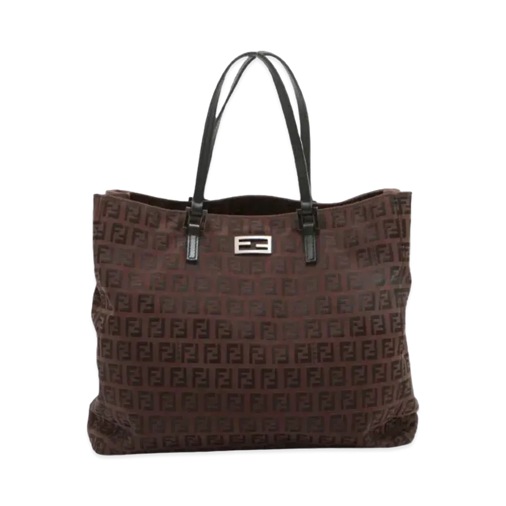 FENDI Zucchino Canvas Leather Tote Bag Brown 8Bh133 "Brown"