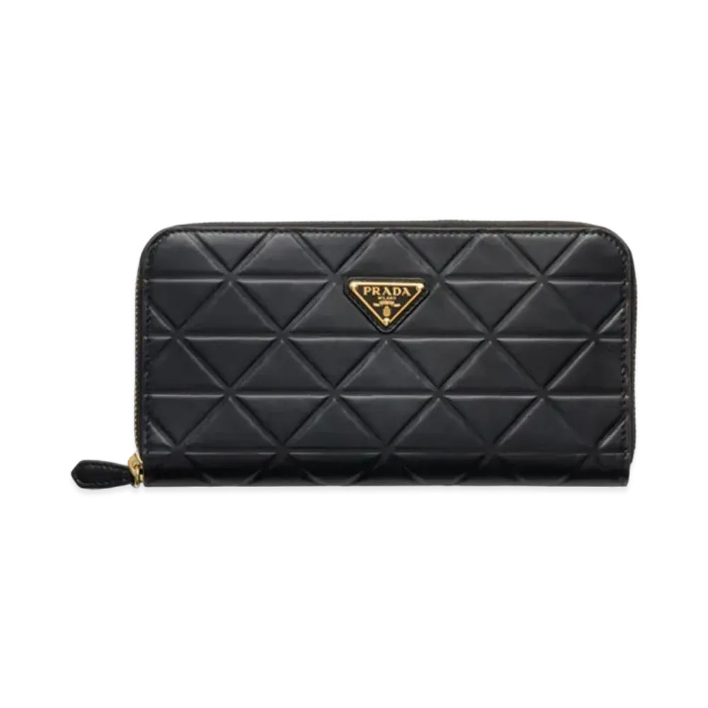 PRADA Large Leather Wallet with Triangle Motif "Black"