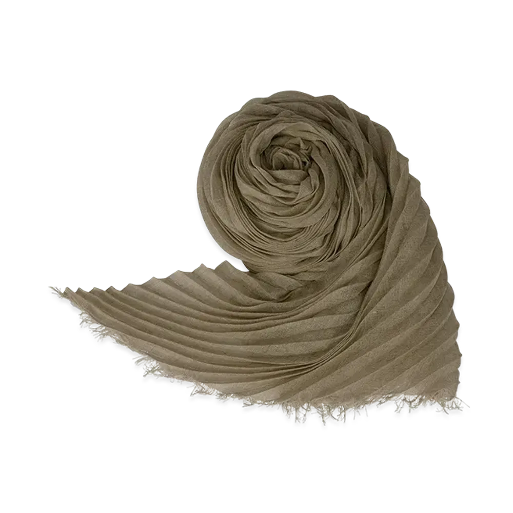 ISSEY MIYAKE Silk Wool Pleats Stole "Khaki"