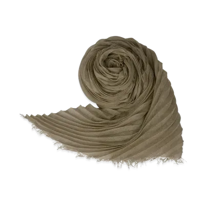 ISSEY MIYAKE Silk Wool Pleats Stole "Khaki"