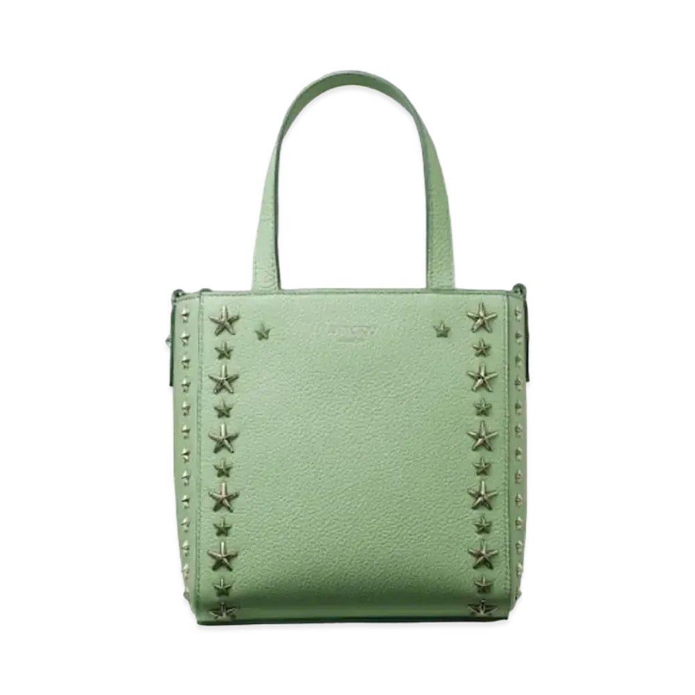 Jimmy Choo Mini Pegasi Soft Grainy Calf Leather Mini Tote Bag With Star Studs "Silver/Peppermint"