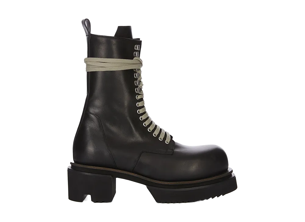 Rick Owens SS26 Laceup Bogun Boot Washed Calf Leather "Black"