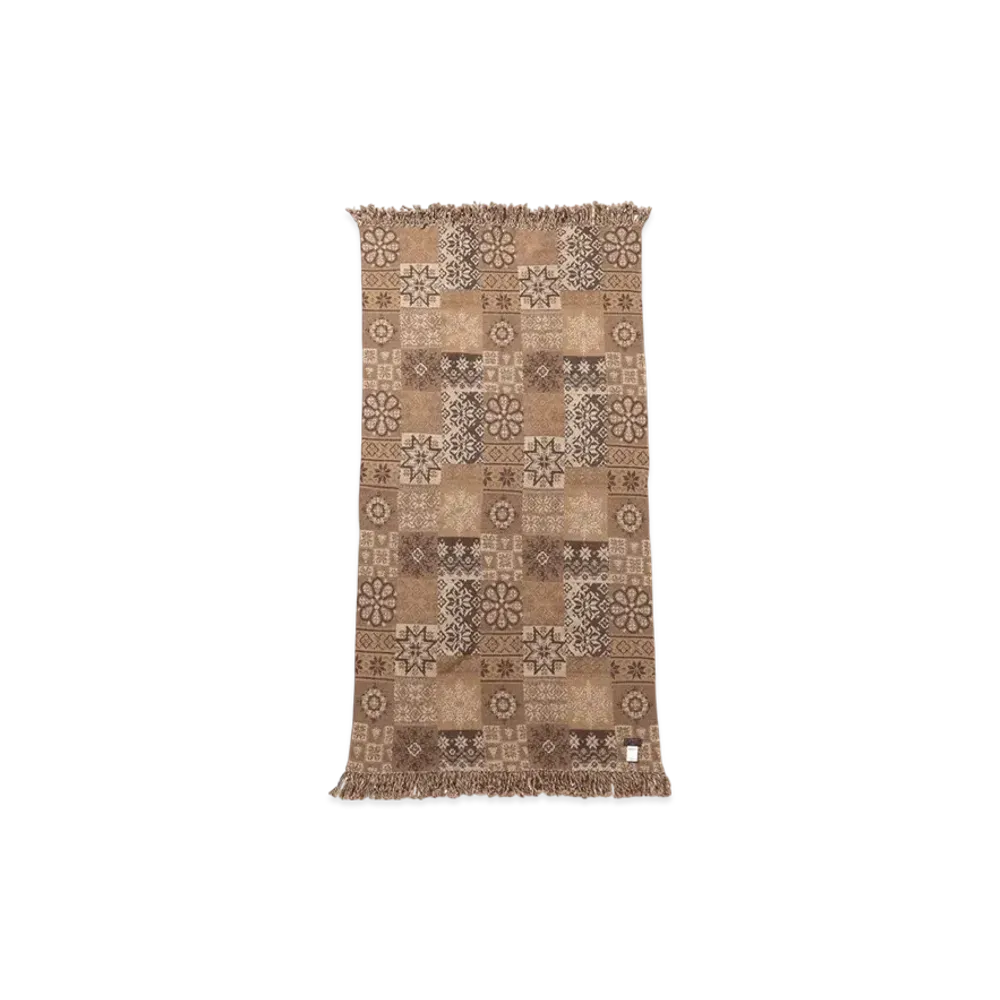 BEAMS Blanket Double Jacquard Patchwork Like Pattern "Brown"
