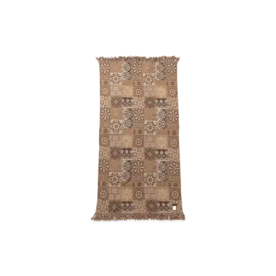 BEAMS Blanket Double Jacquard Patchwork Like Pattern "Brown"
