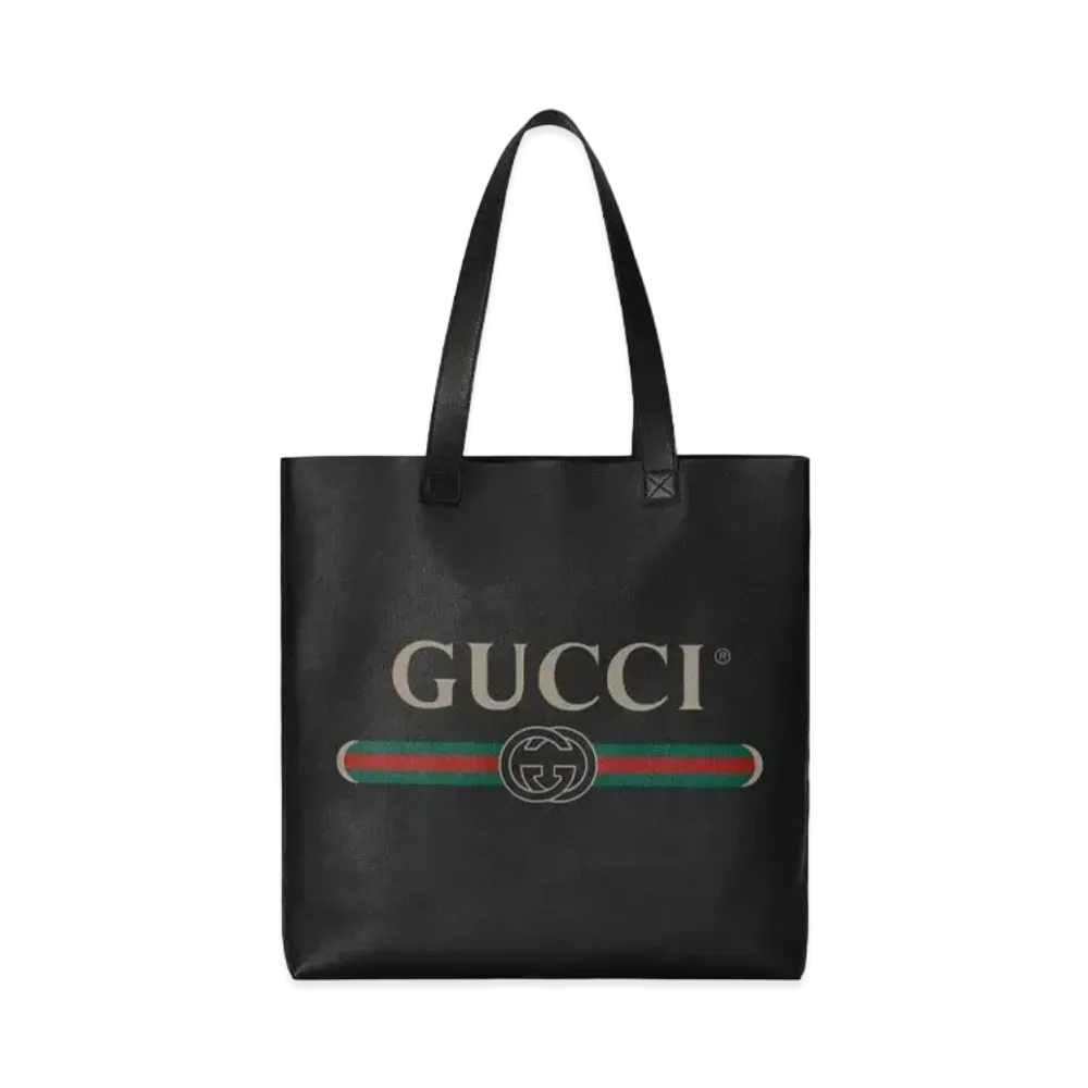 GUCCI Tote Bag Vintage Logo Print Leather "Black"