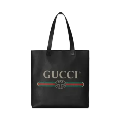 GUCCI Tote Bag Vintage Logo Print Leather "Black"