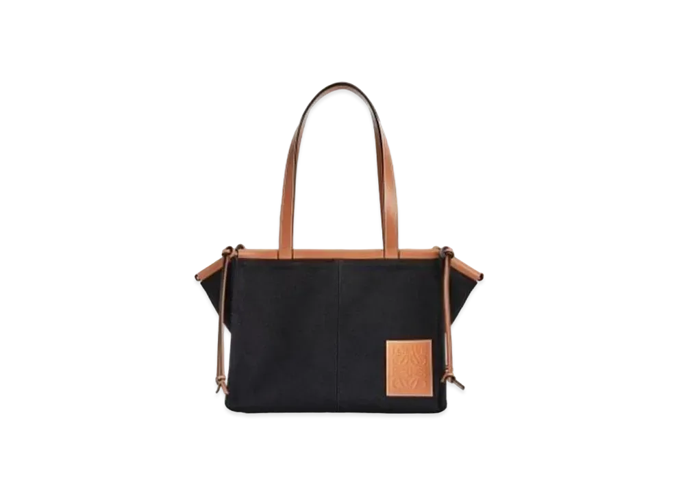 LOEWE Small Cushion Tote Bag In Canvas and Calfskin "Black/Tan"