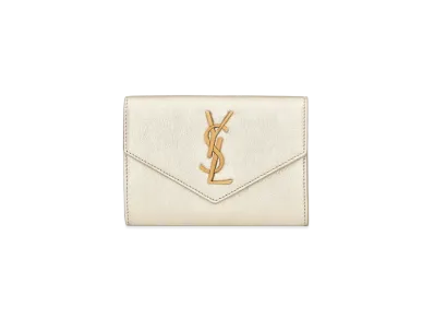 SAINT LAURENT Monogram Small Envelope Wallet In Metallized Leather "Pale Gold"