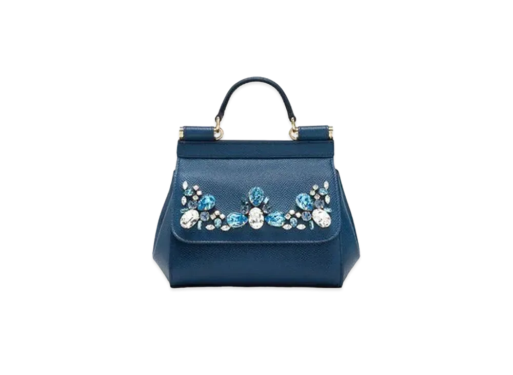 Dolce&Gabbana Sicily Bag Mini Dauphine Calfskin Rhinestone Embroidery "Blue"
