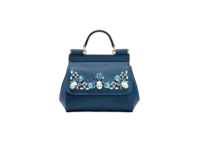 Dolce&Gabbana Sicily Bag Mini Dauphine Calfskin Rhinestone Embroidery "Blue"
