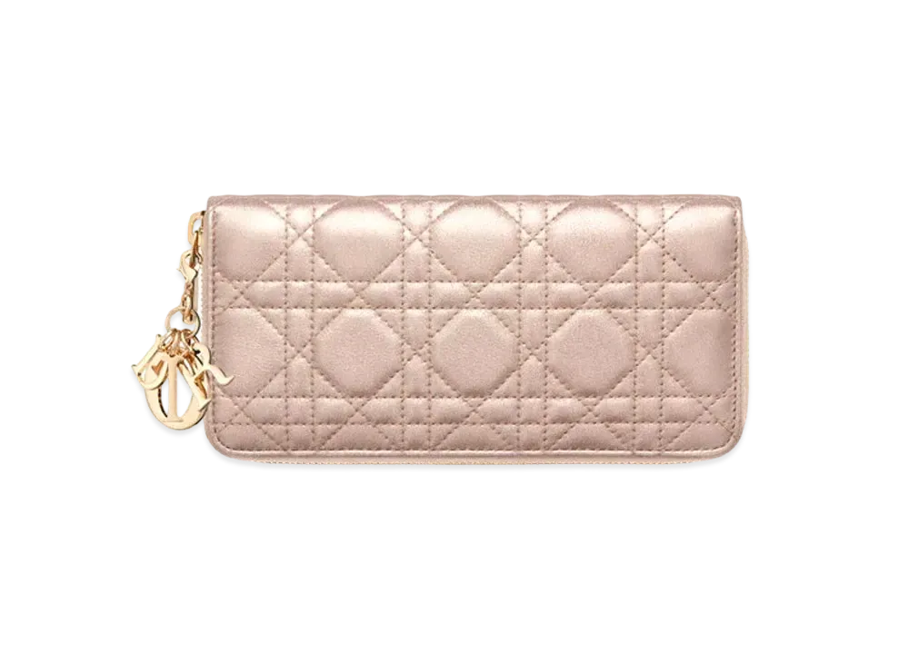 Dior Lady Dior Voyageur Wallet Cannage Grained Calfskin "Metallic Gold"