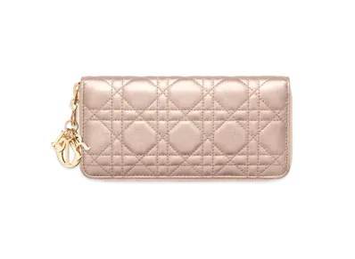 Dior Lady Dior Voyageur Wallet Cannage Grained Calfskin "Metallic Gold"