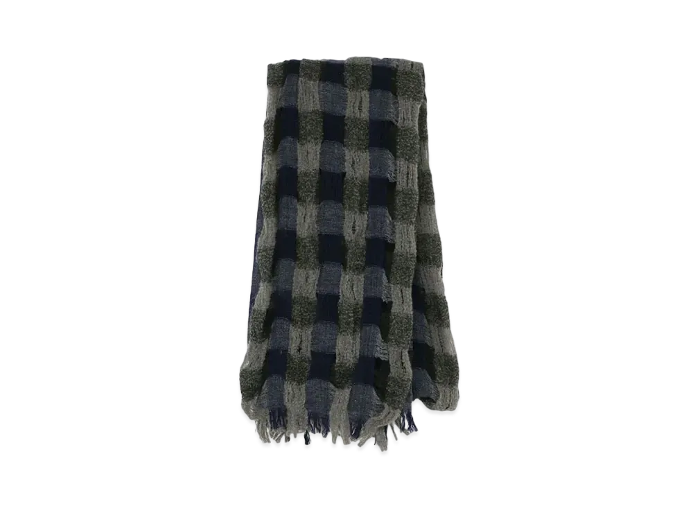 Yohji Yamamoto Y's SHRINKAGE W CHECK STOLE "Navy"