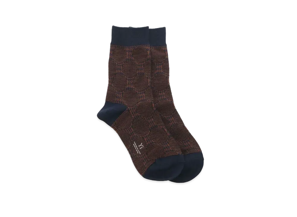 Yohji Yamamoto Y's COTTON DOT JACQUARD HOUNDSTOOTH SOCKS "Brown"