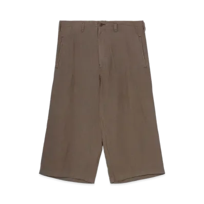 Yohji Yamamoto POUR HOMME Garment Dye Flax Wide Half Pants "Khaki"