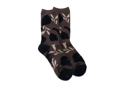 Yohji Yamamoto Y's MOLE JACQUARD FLOWER PETAL SOCKS "Dark Brown"