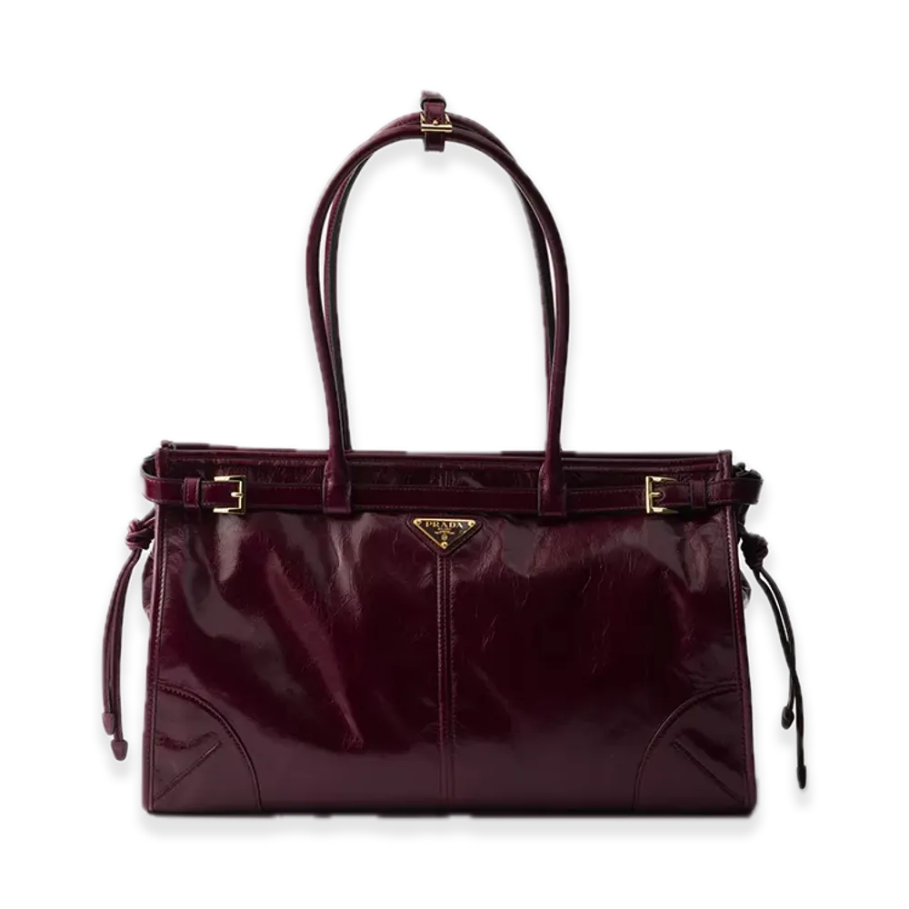 PRADA Bonnie Large Leather Handbag "Burgundy"