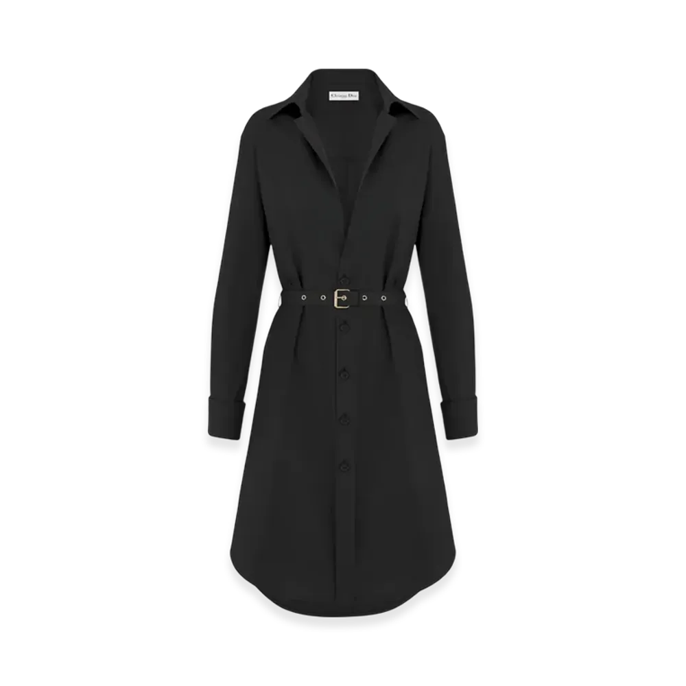 Dior Women's Cotton and Silk Poplin Belted Shirt Dress "Black"