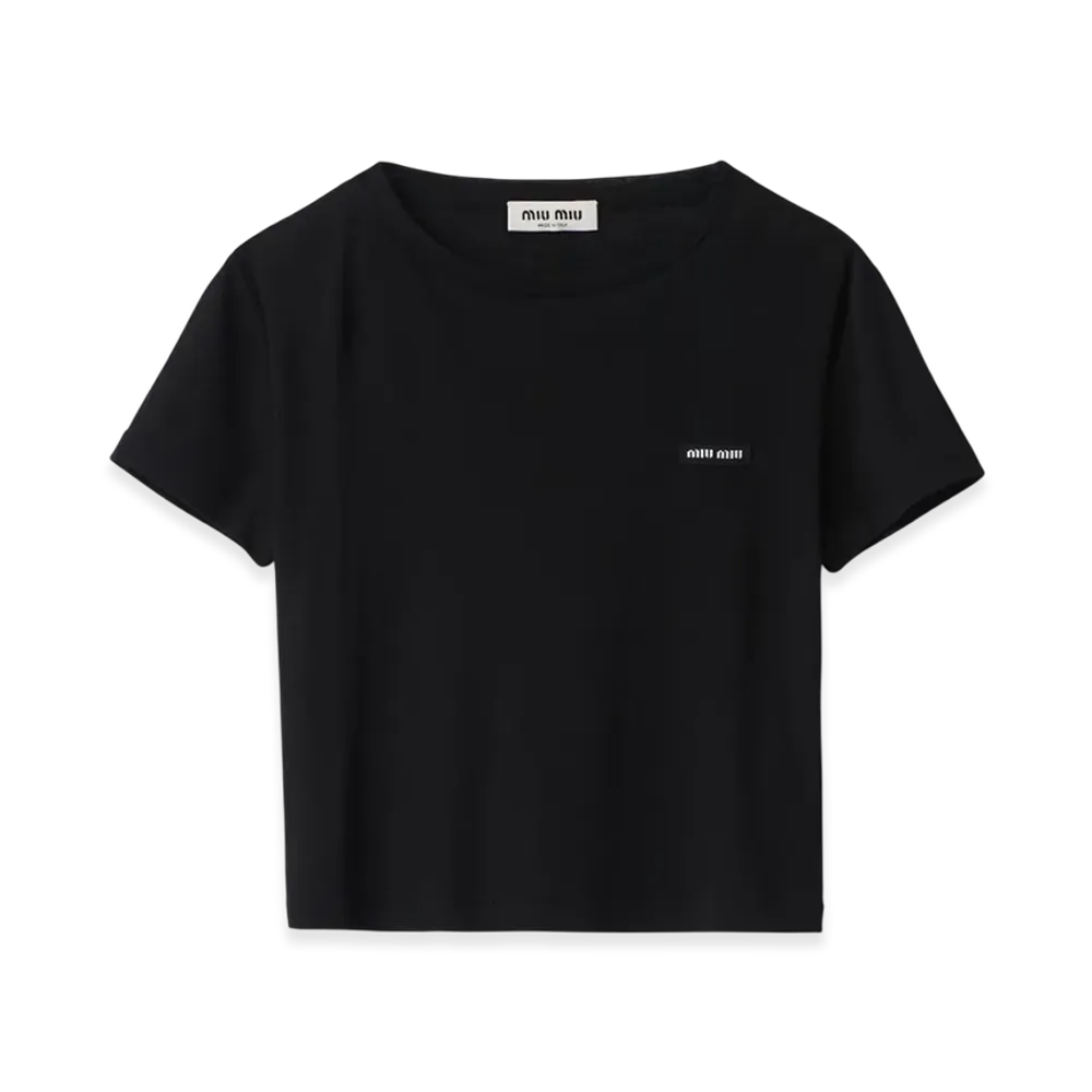 MIU MIU Women's Ribbed Jersey T-Shirt "Black"