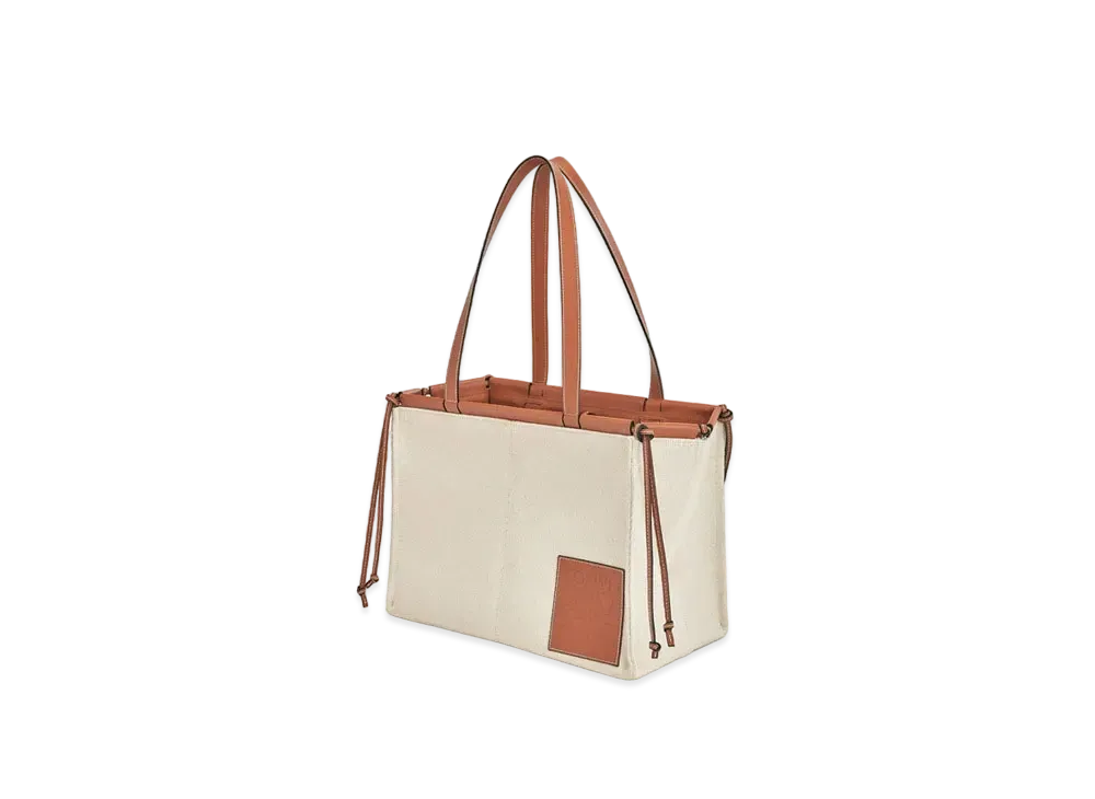 LOEWE Small Cushion Tote Bag In Canvas and Calfskin "Light Oat"
