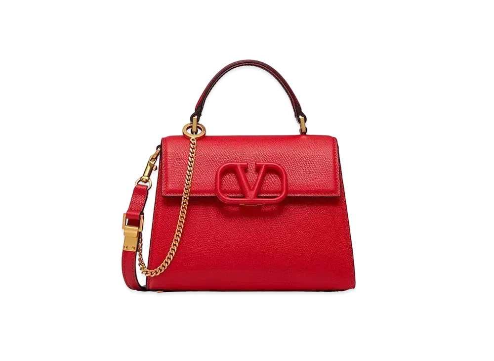 Valentino Small Vsling Grainy Calfskin Handbag "Pure Red/Poudre"