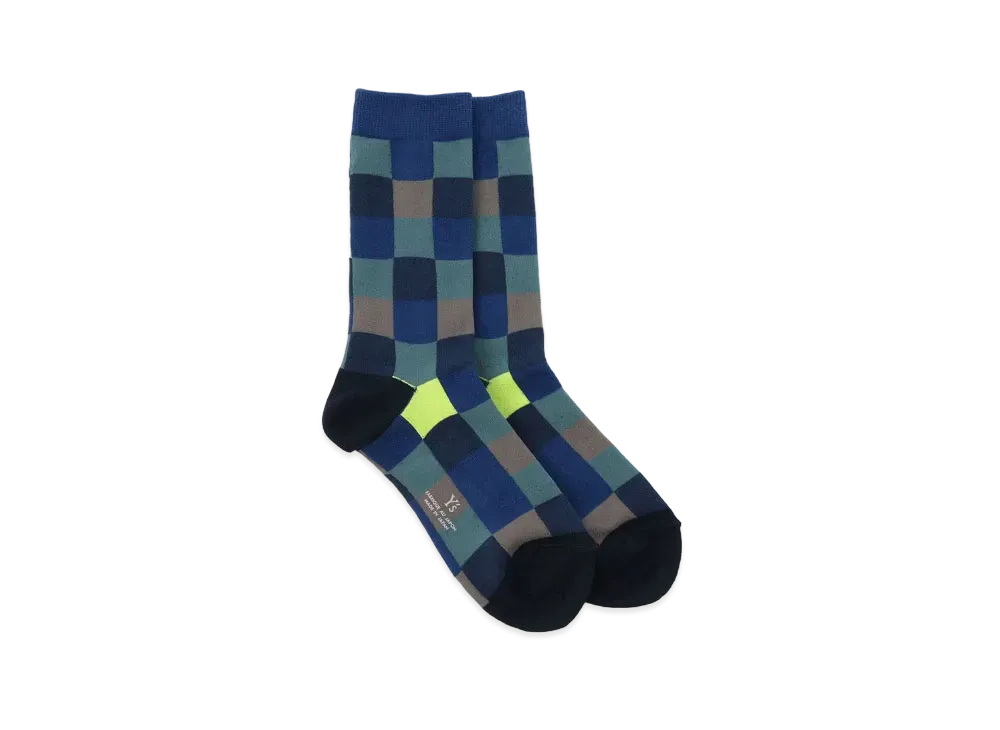 Yohji Yamamoto Y's BLOCK PLAIN STITCH DESIGNED BLOCK SOCKS "Blue"